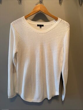 Lety & Me Cream crew neck sweater suede elbow patches Size Large